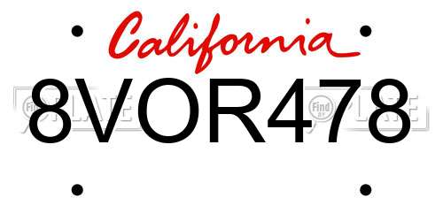 8VOR478 California License Plate