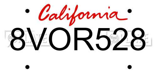 8VOR528 California License Plate