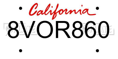 8VOR860 California License Plate