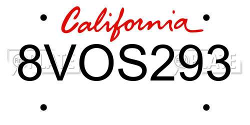 8VOS293 California License Plate