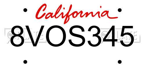 8VOS345 California License Plate
