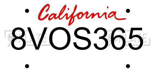 8VOS365 California License Plate