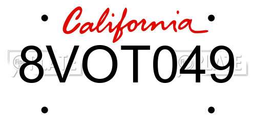 8VOT049 California License Plate