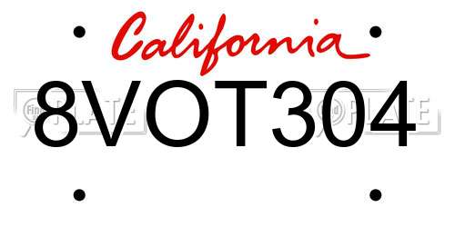 8VOT304 California License Plate