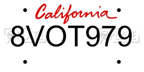 8VOT979 California License Plate