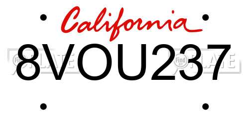 8VOU237 California License Plate