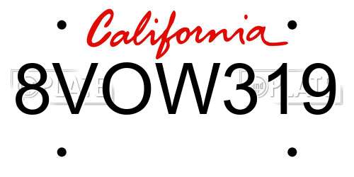 8VOW319 California License Plate
