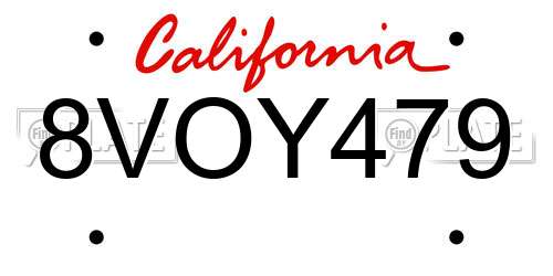 8VOY479 California License Plate