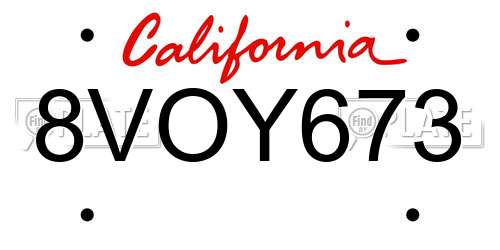 8VOY673 California License Plate