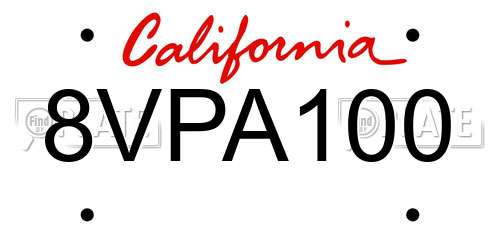 8VPA100 California License Plate