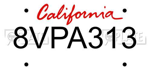 8VPA313 California License Plate