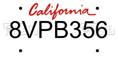 8VPB356 California License Plate