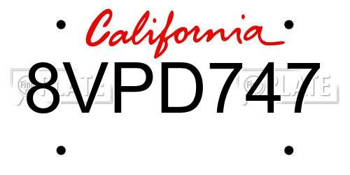 8VPD747 California License Plate