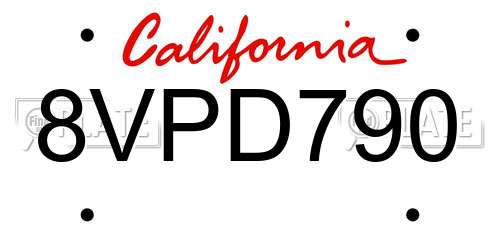 8VPD790 California License Plate