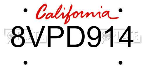 8VPD914 California License Plate