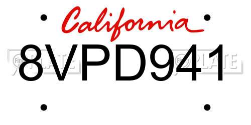 8VPD941 California License Plate