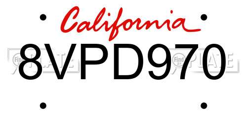 8VPD970 California License Plate