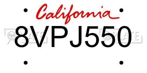 8VPJ550 California License Plate
