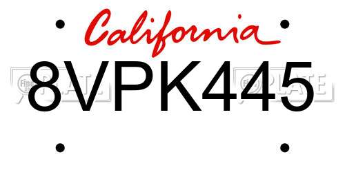 8VPK445 California License Plate
