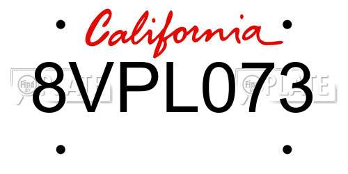 8VPL073 California License Plate