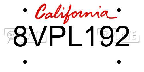 8VPL192 California License Plate