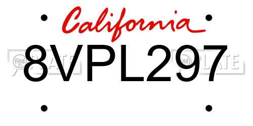 8VPL297 California License Plate