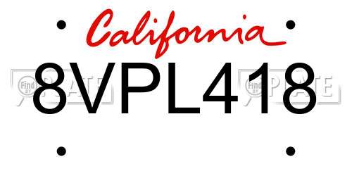 8VPL418 California License Plate