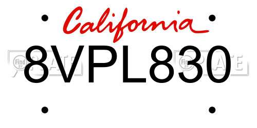 8VPL830 California License Plate