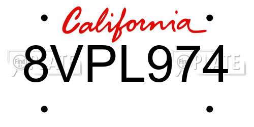 8VPL974 California License Plate