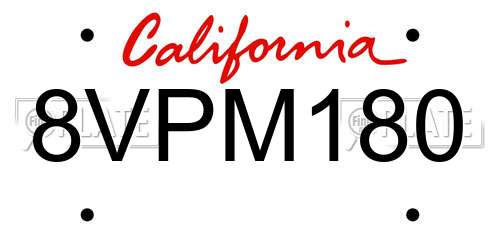 8VPM180 California License Plate
