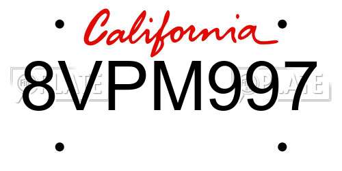 8VPM997 California License Plate