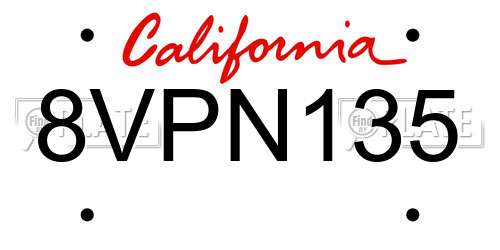 8VPN135 California License Plate