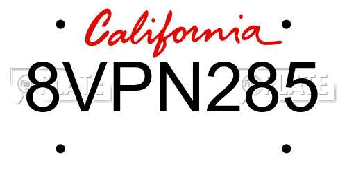 8VPN285 California License Plate