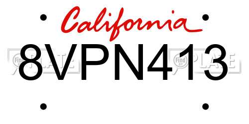 8VPN413 California License Plate
