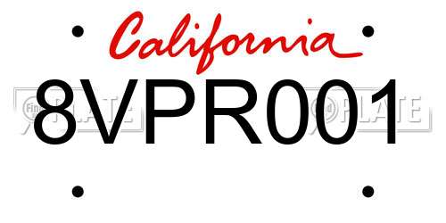 8VPR001 California License Plate