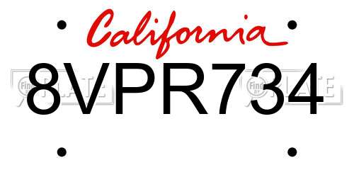 8VPR734 California License Plate