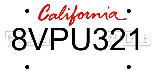 8VPU321 California License Plate