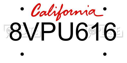 8VPU616 California License Plate