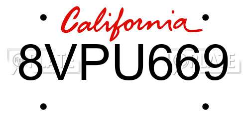 8VPU669 California License Plate