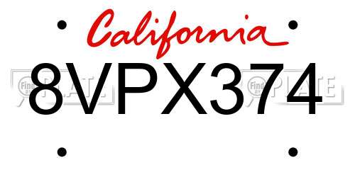 8VPX374 California License Plate