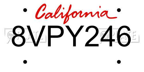 8VPY246 California License Plate