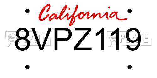 8VPZ119 California License Plate
