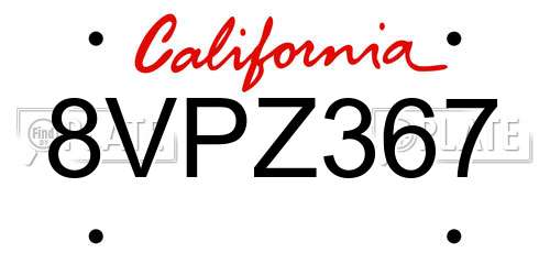 8VPZ367 California License Plate