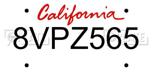 8VPZ565 California License Plate