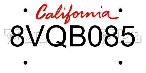 8VQB085 California License Plate