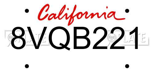 8VQB221 California License Plate