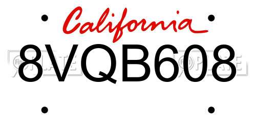 8VQB608 California License Plate