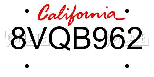 8VQB962 California License Plate