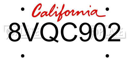 8VQC902 California License Plate