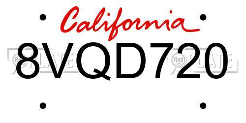 8VQD720 California License Plate